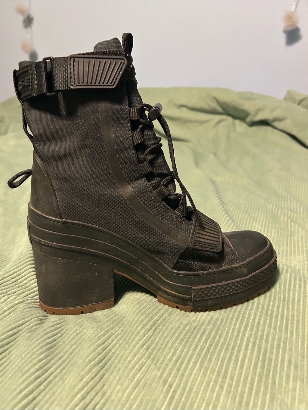 Converse Women's Black Platform Lace-Up Ankle Boots with Strap - Picture 8 of 9